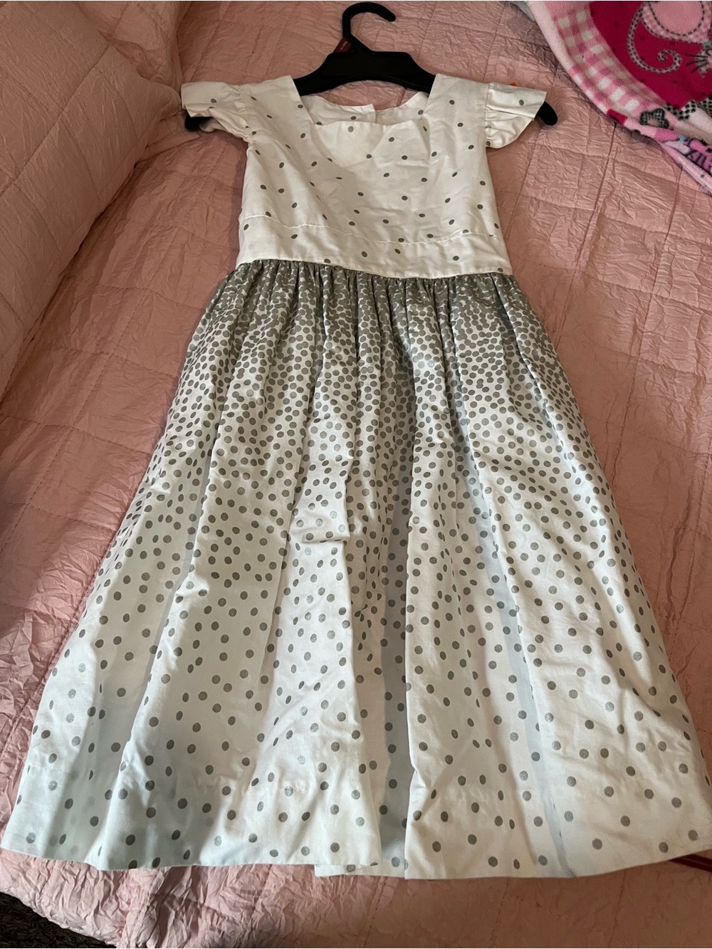 Girls White Dress with Silver Polka Dots - Party & Special Occasion